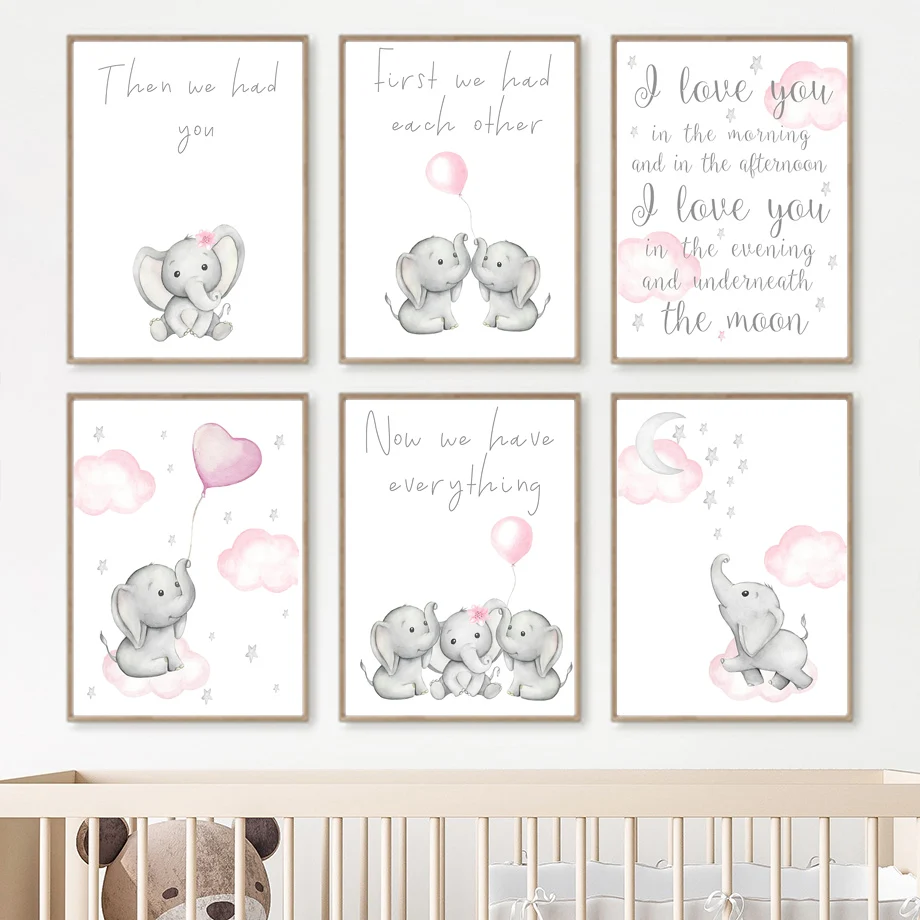 

Cute Pink Elephant Balloon Star Cloud Nursery Wall Art Canvas Painting Posters And Print Wall Pictures Baby Girl Room Home Decor