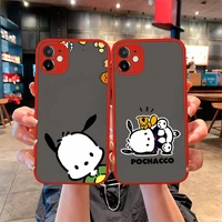 pochacco dog phone case for iphone 13 12 11 pro mini max xs x 8 7 plus se 2020 xr matte transparent light red cover
