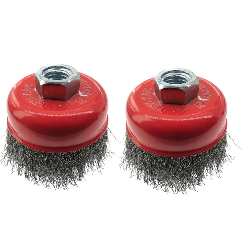 

3 Inch Crimped Wire Brush For Grinders,Wire Cup Brush, M14, 2Pack, Red