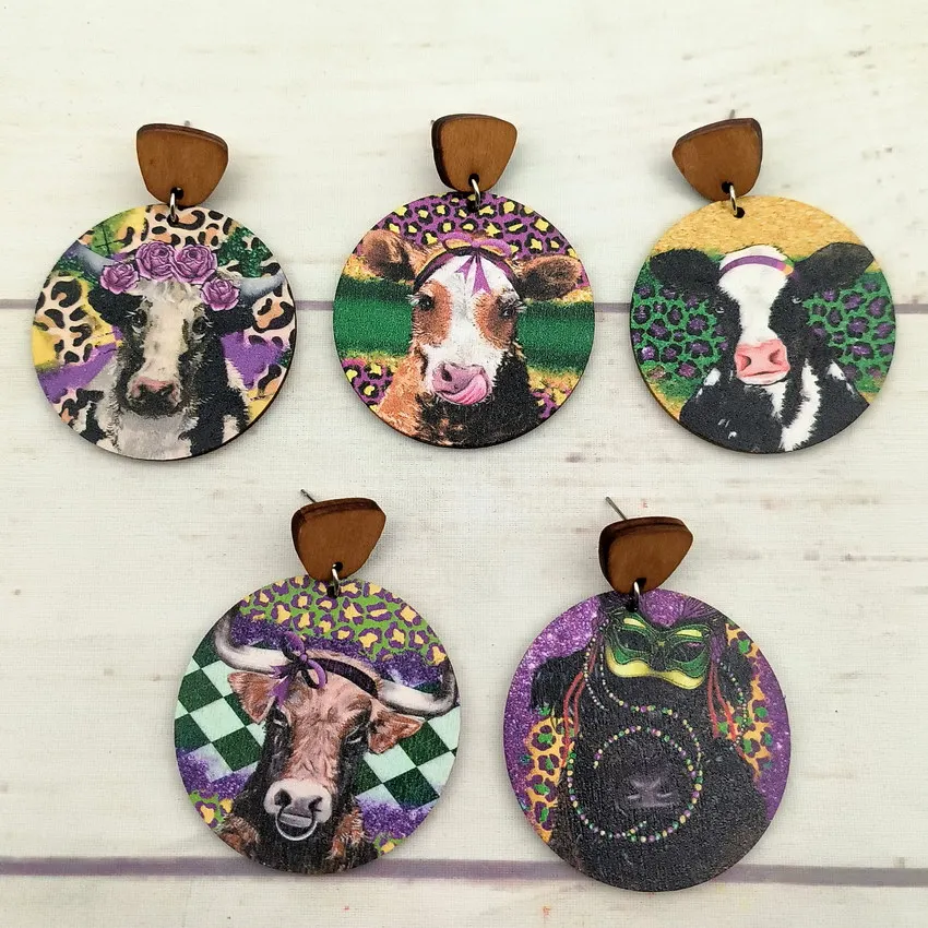 Женские круглые серьги с леопардовым рисунком и крупного рогатого скота