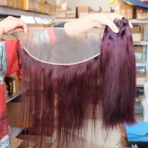 99J Темно-красные человеческие волосы Virgin Remy 4x4 5x5 13x4 13x6 Кружевная фронтальная застежка Прозрачные человеческие волосы Фронтальная застежка