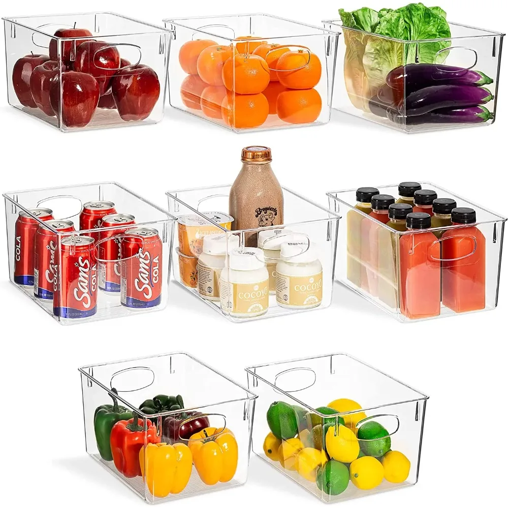 

Набор из 8 прозрачных контейнеров для холодильника-контейнеры для холодильника и кладовой с ручками-конструкция-Кухонный Контейнер для хранения для ванной и дома