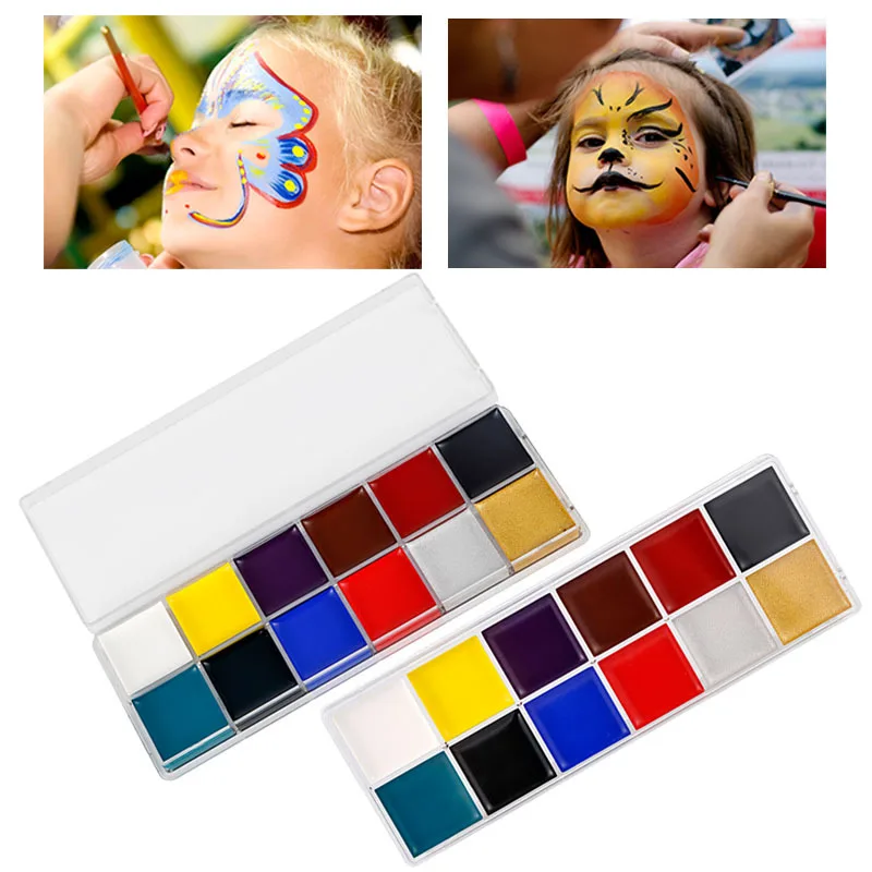 

12 цветов водорастворимый масляный цвет, цвет лица, боди-арт, живопись, Хэллоуин, вечеринка, цвет лица, фотография, пятно для макияжа