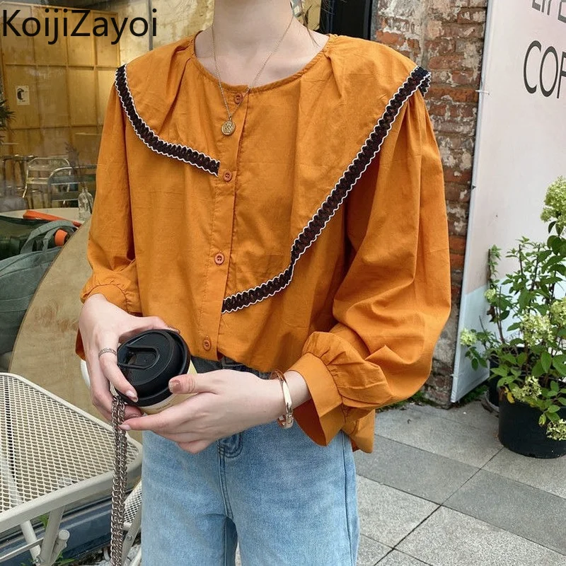 

Koijizayoi Chic Korean Women Blouse Long Sleeves Ruffled Office Lady Outwear Shirt Spring Autumn 2022 Design All Match Blusas