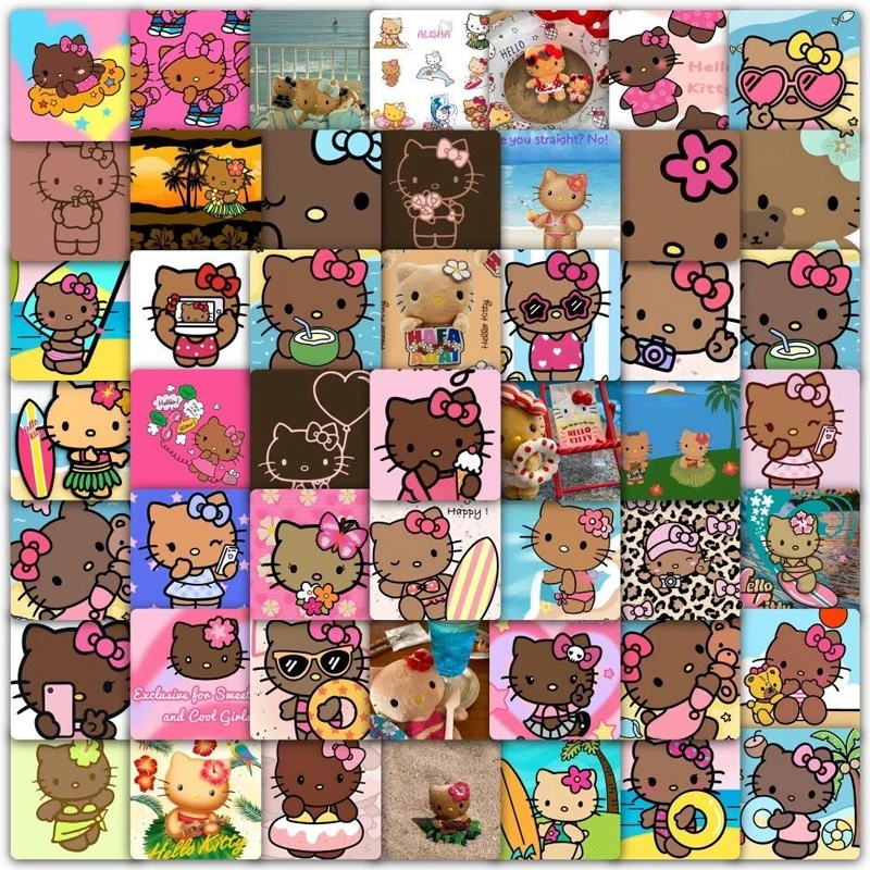 59/шт. Kawaii бикини темная кожа наклейки Hello Kitty подходят для ноутбуков и мобильных