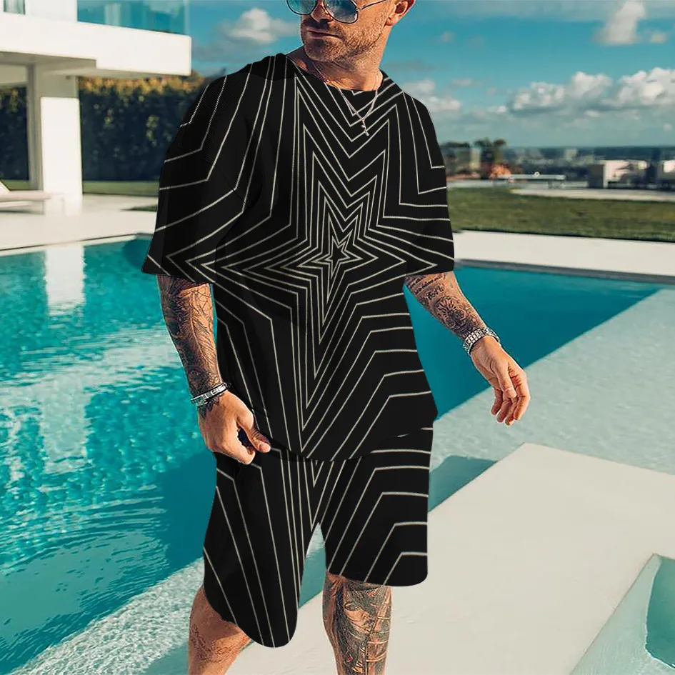 

Summer Casual Male Suit Men's Sets Oversized T-shirts Two Piece Sportwear luxury Men's Tracksuit Tops Shorts Sport And Leisure