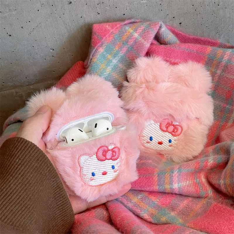 

Sanrio Hello Kitty Pink Plush 3D Doll Earphones Case for Apple AirPods Air Pods 1 Pro 2 3 Cover Headphone Anti-fall Box