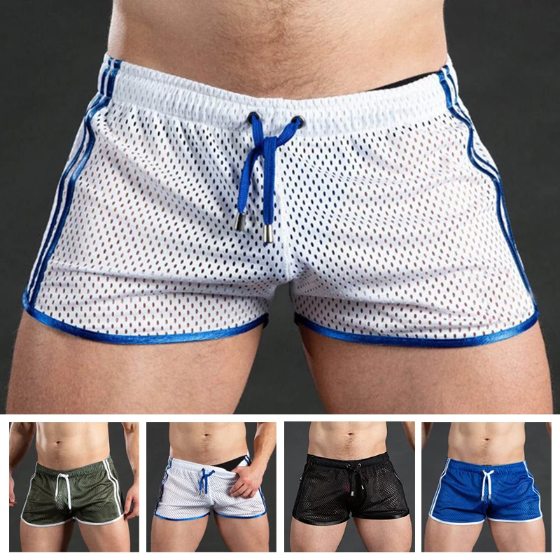 

Mens Casual Gym Fitness Training Shorts Sexy Mesh Breathable Quick-Dry Fashion Sport Beach Trunks Clothing Summer Pants