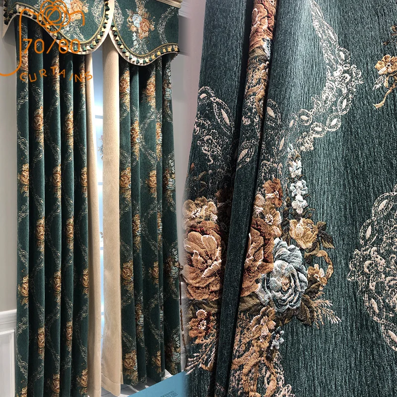 New High-end Thickened Chenille Jacquard Stitching Blackout Curtains for Living Room Bedroom Finished Product Customization