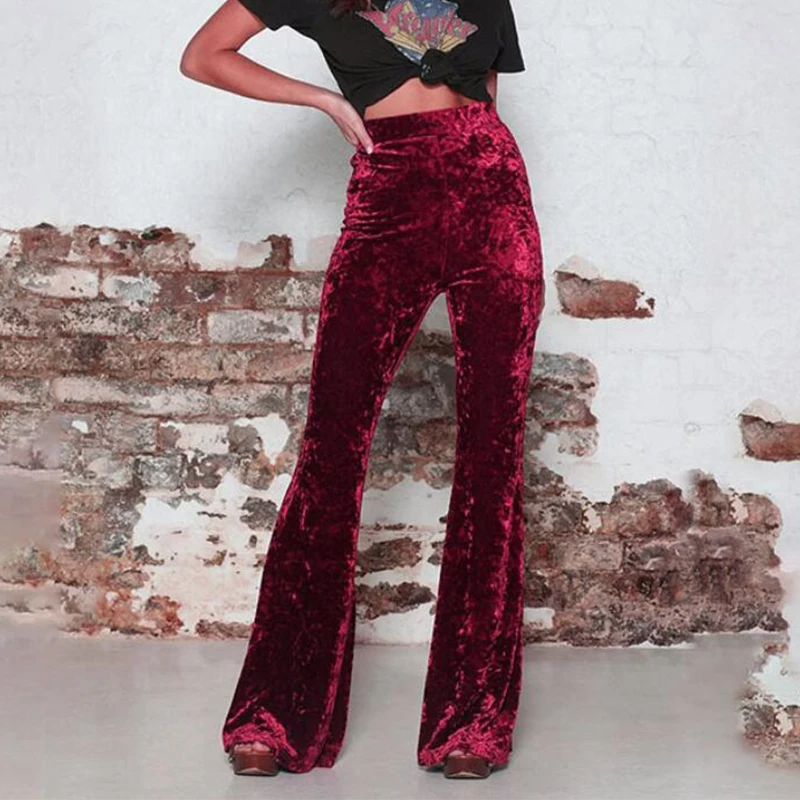 Винтажные бархатные длинные расклешенные брюки