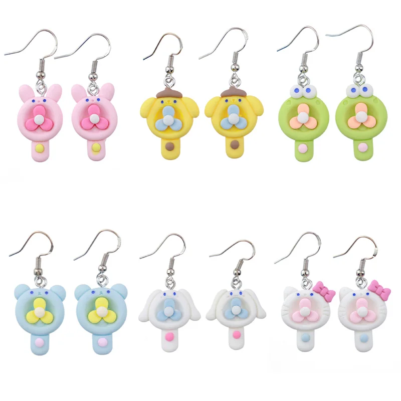 

Sanrios Мультяшные ручные рандомные серьги-Крючки Kawaii Mymelody Cinnamoroll Kuromi необычные серьги Ins Девочка Сердце ювелирные изделия подарок