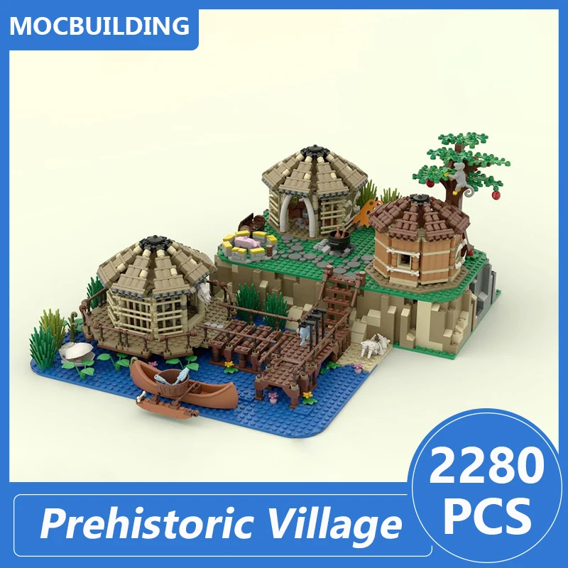 

Доисторическая деревня, модель Moc, строительные блоки, Diy сборка, Ранняя архитектура, серия, креативные игрушки, подарки, 2280 шт.