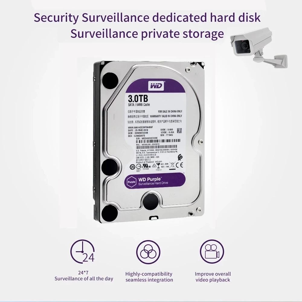 Western Digital WD Purple 1 ТБ 2 4 6 8 10 3 5 дюйма HDD для наблюдения SATA III 0 флэш-диск камеры
