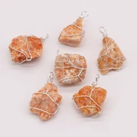 wholesale10pcs natural semi precious stone yellow crystal bud wrapped silver pendant making diy necklace earrings jewelry gifts