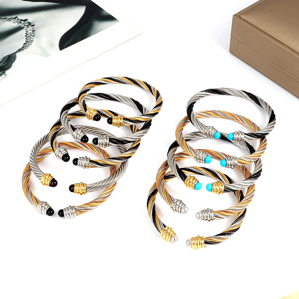 

New Retro Fashion Stainless Steel Wire Opening Does Not Fade Bangles for Women Jewelry Luxury Ball Party Accessories Gifts