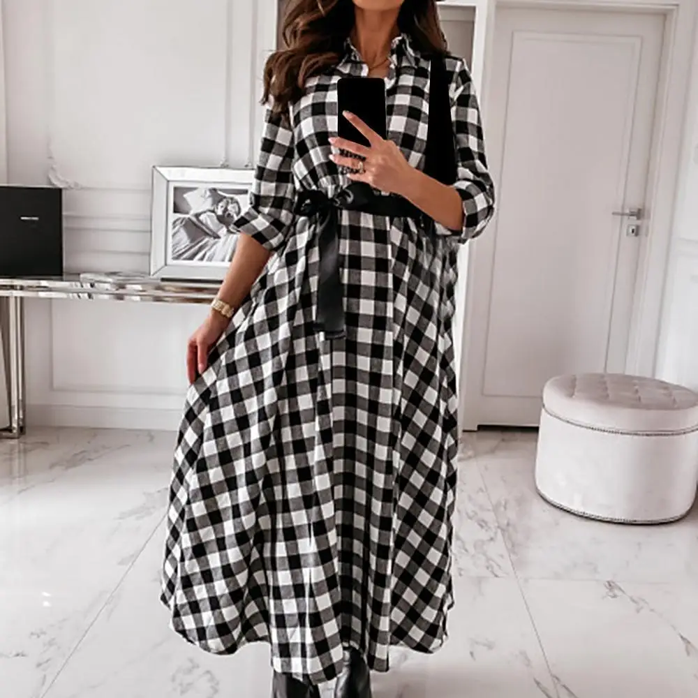 

Женское платье макси с длинным рукавом и отложным воротником