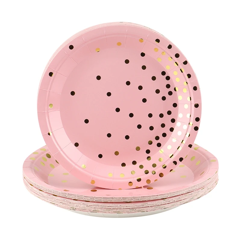 

Pink and Gold Party Plates with 9 Inch Paper Plates and 7 Inch Paper Plates, Serve 60 Guests