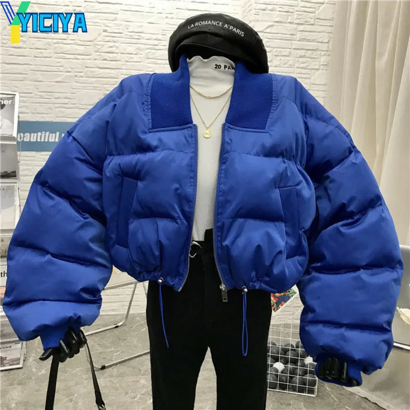 YICIYA Winter Parkas Woman 2023 Short High Waist Jackets Women's Bread Coat Jacket Autumn High Street Solid Long Sleeve Jackets