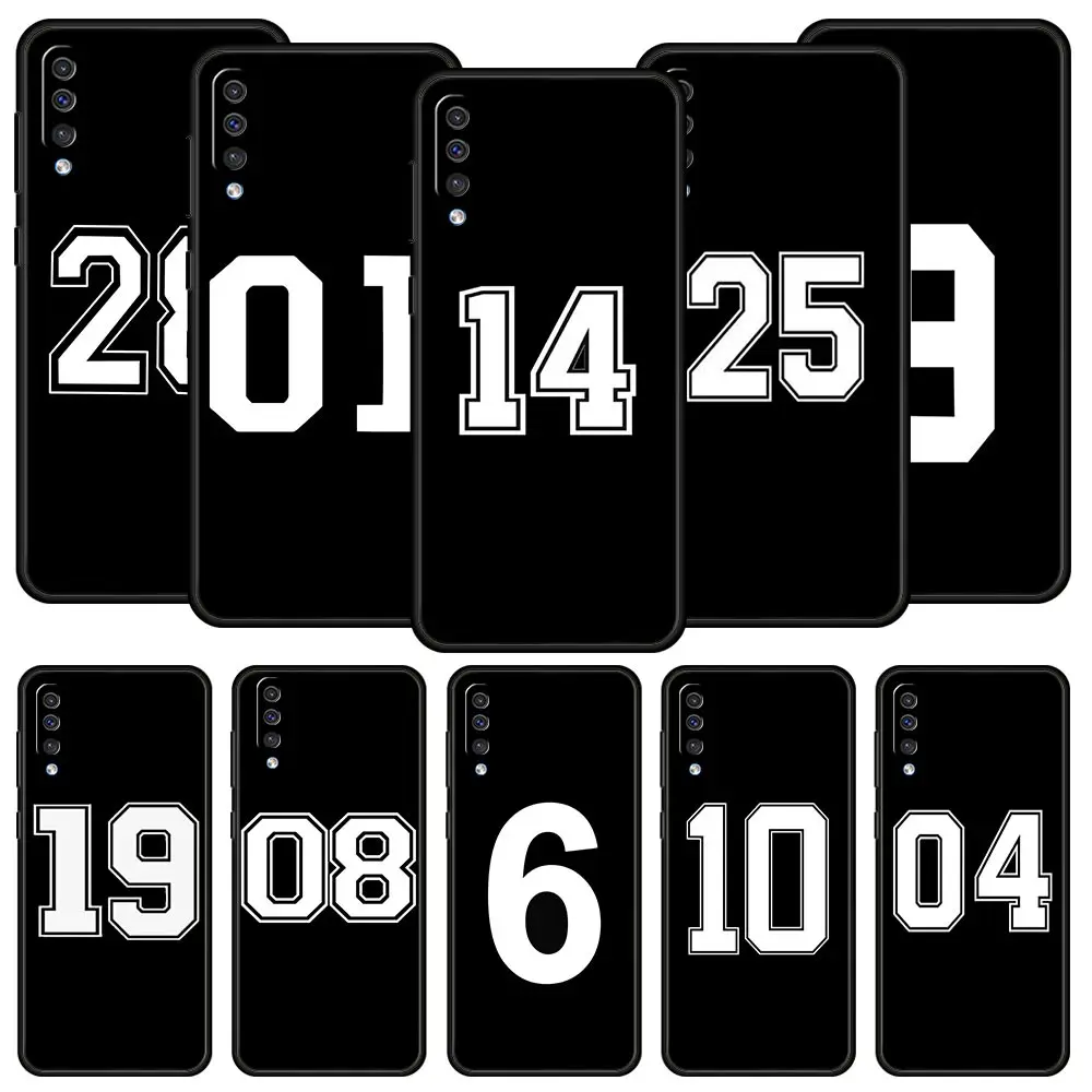 

Черный чехол для телефона с цифрами для Samsung Galaxy A12, A32, A50, A70, A20E, A20S, A10, A10S, A22, A30, A40, A52S, A72, 5G A02S, мягкий силиконовый чехол