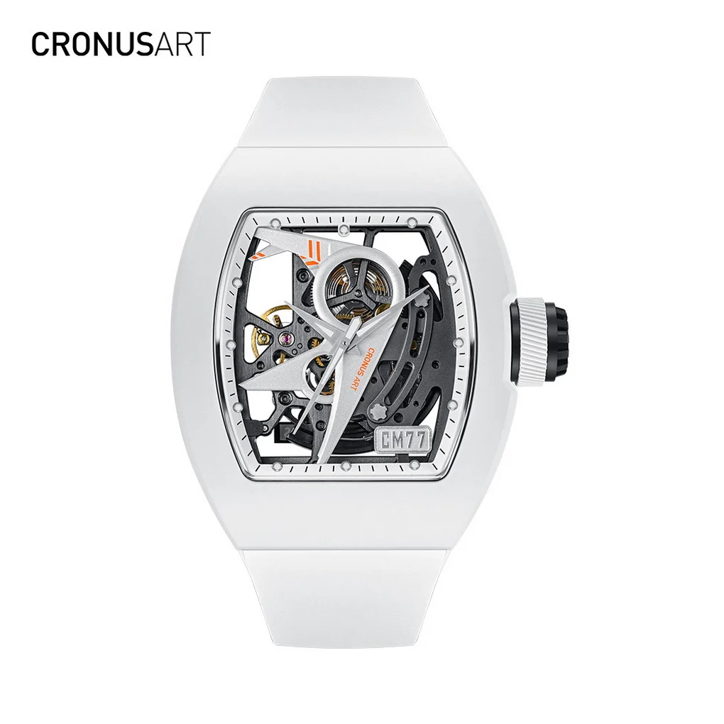 Мужские автоматические часы CRONUSART 50 мм, механические наручные часы Tonneau с люминесцентным сапфировым стеклом, ремешок из фторкаучука, скелетонизированный циферблат в стиле авиаторских часов (art.: 3920d9cb31cef) - 3920d9cb31cef