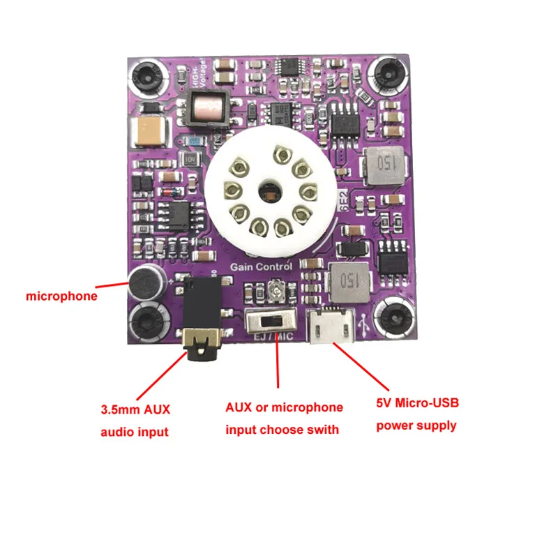 LUSYA 6E2 Cat's Eye USB VU Indicator Tube AUX microphone input Audio Amplifier Driver Board For Music And Play Electronic games |