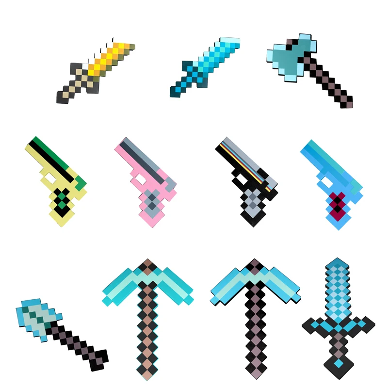 Minecraft Steve Blue Diamond Sword Мягкие игрушки из пенопласта EVA Мультяшный топор Лопата Меч