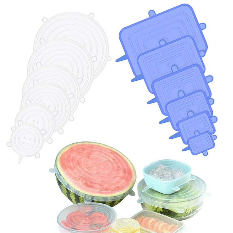 

6pcs/Set Adaptable Silicone Stretch Lids Round Square Covers Reusable Food Wrap Covers Seal Bowl for Keep Food Fresh KitchenTool