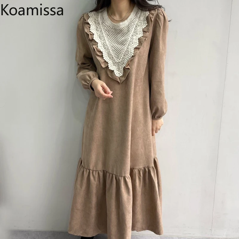 

Женское платье с оборками Koamissa, свободного кроя, с круглым вырезом и длинным рукавом