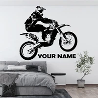 gifts for kids customizable name off road motorcycle vinyl wall sticker mountain bike extreme sports boys room decoration decal