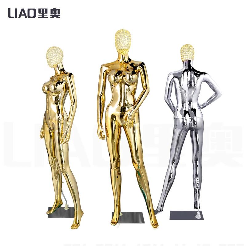 Модный Манекен женский с хромированным покрытием большой грудь Золотой манекен
