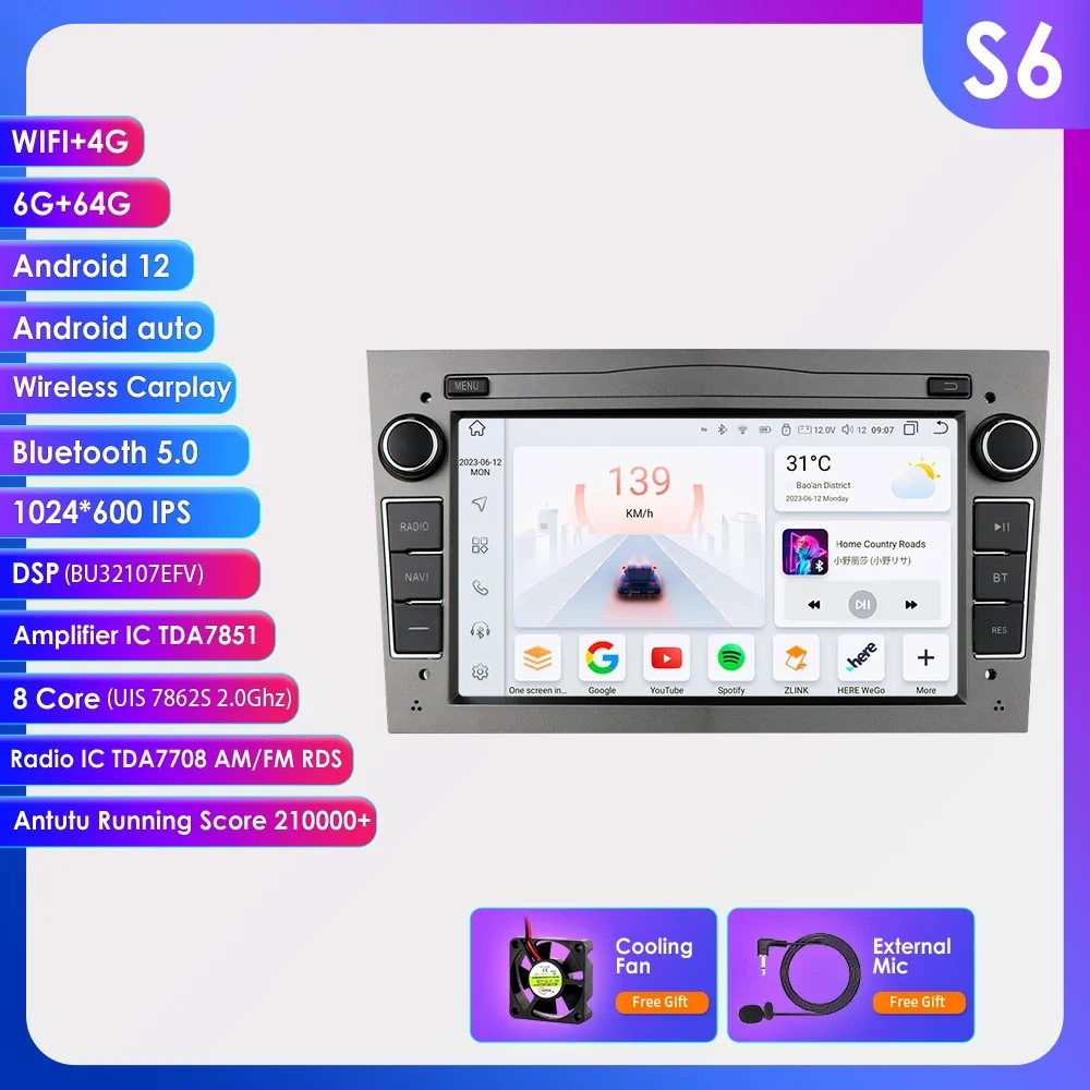 

Автомобильный радиоприемник 2 Din Android 12 для Opel Corsa C Signum Vivaro Astra H Corsa D Zafira Tigra Twintop Carplay 4G-LET GPS Navi 7862