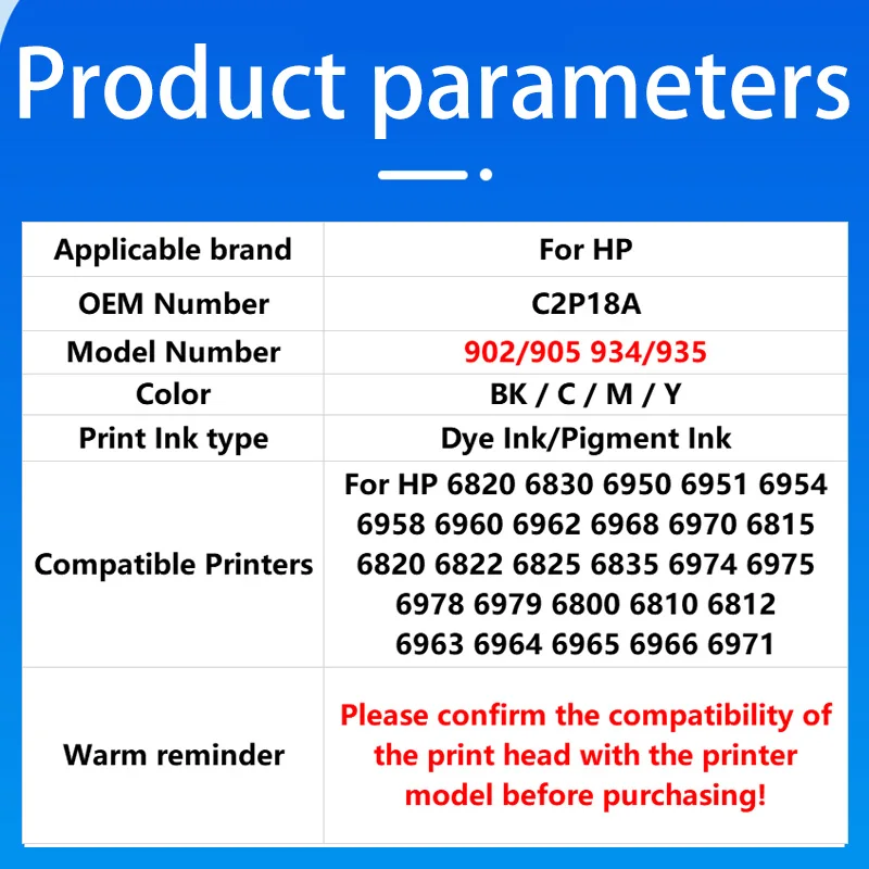 Печатающая головка 902 905 934 935 для HP 912 910 915 для OfficeJet Pro 8012 8013 6950 6960 6962 6963 6965 8023 8024 8025 8035 (art.: 3920d7d816ef4) - 3920d7d816ef4