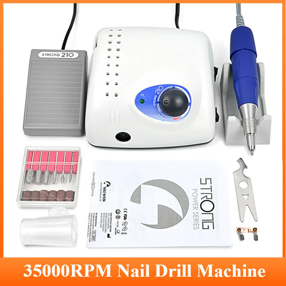 

35000RPM Nail Drill Machine Strong 210 105L 65W Manicure Pedicure Nail Gel Polishing Device Strong Grinding Nail Drill Bits Set