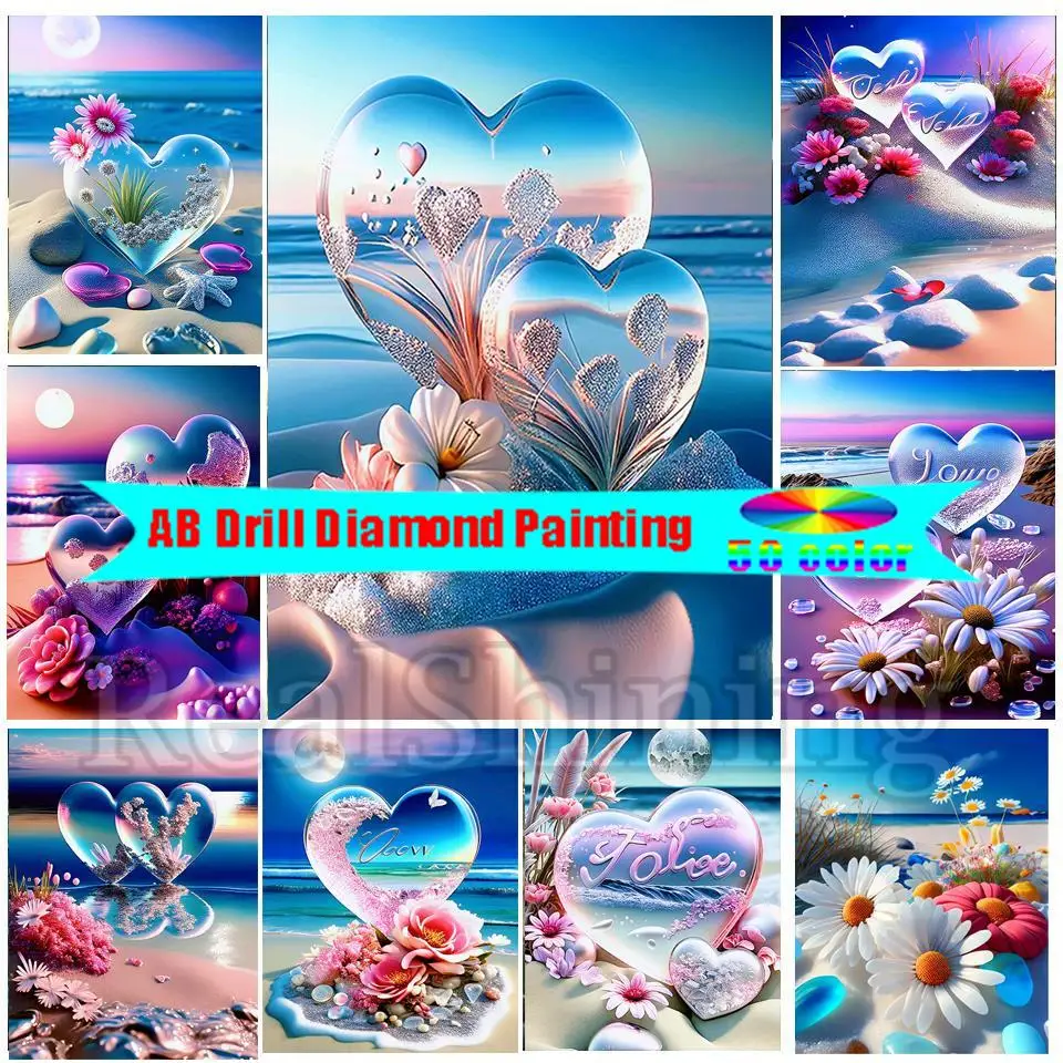 

New Arrival 5d Diy AB Diamond Painting Beach Love Embroidery Daisy Flower Seaside Landscape Square/round Mosaic Home Decor