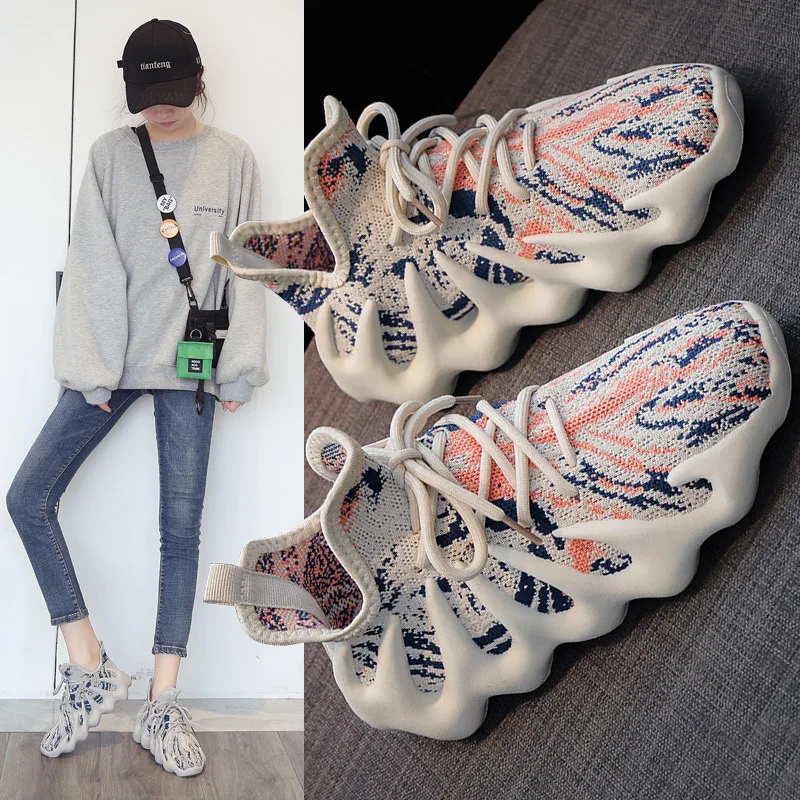 

Women Printed Sneakers Casual Shoes Comfortable Mesh Lace-Up Couples Sport Shoes Wedges Chunky Women Breathable Coconut Shoes