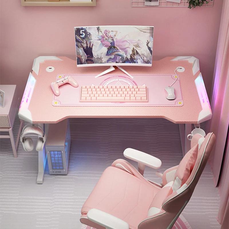 

Fashion pink streamer table computer desk family anchor cute girl game table combination strong high-end table