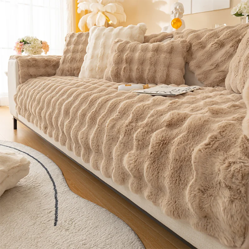 

Thicken Rabbit Plush Sofa Slipcover Universal Non-slip Super Soft Sofa Towel Couch Cushion For Living Room Modern Home Decor