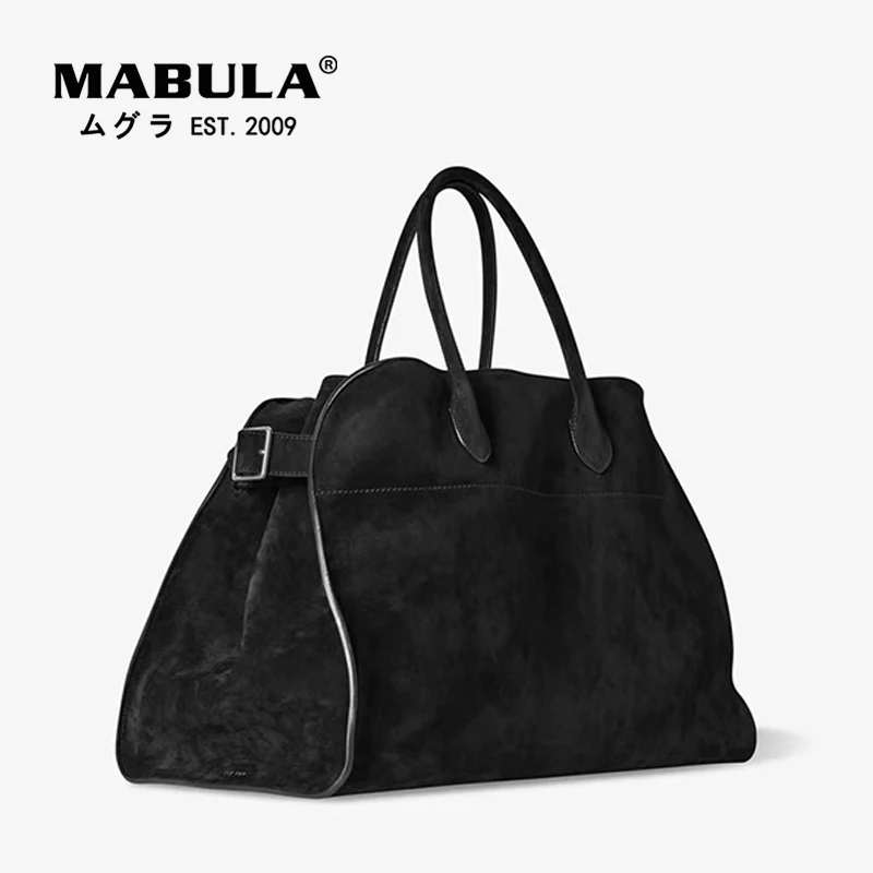 MABULA Genuine Leather Women Large Tote Bag Luxury Design Large Capacity Travel Bag Vintage Suede Handbags Crossbody Bag