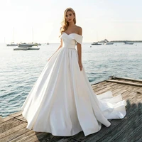 elegant white satin wedding dress for women vestidos de fiesta para bodas off the shoulder custom made civil robe de mariee