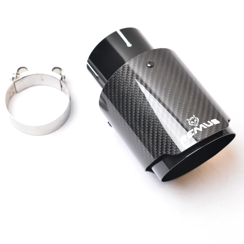 

1PC Car Exhaust Pipe Straight Glossy Twill Carbon Tail End Black Stainless Steel Muffler Tip