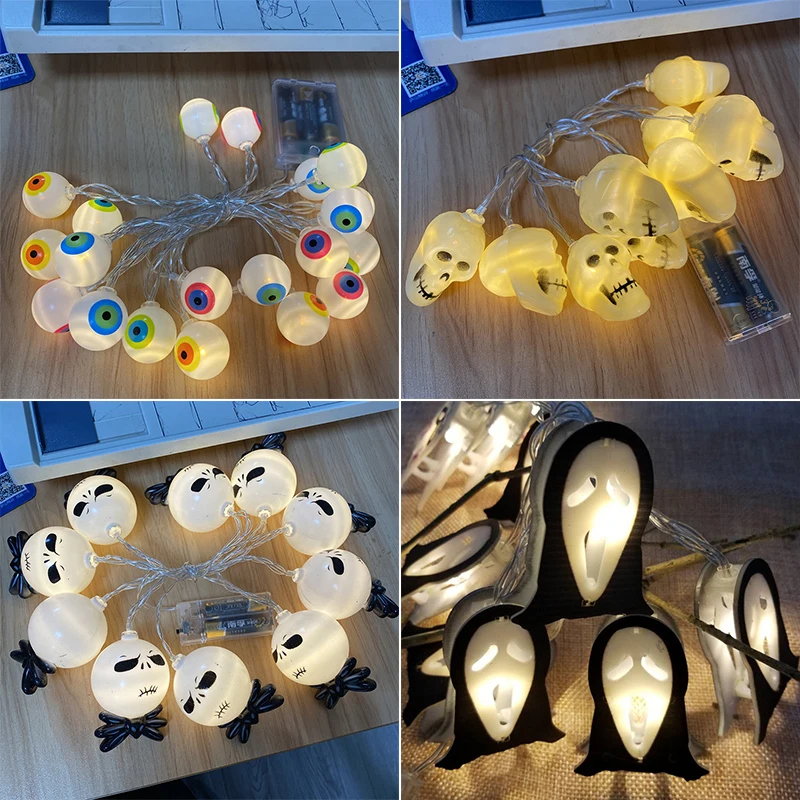 

Светодиодная гирлянда на Хэллоуин, 150 см, светодиодный, светильники в виде тыквы, паука, черепа, призрака, на батарейках, украшение для дома, в...