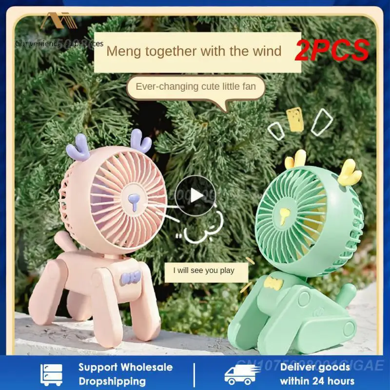 

2PCS Desktop Decoration Fans Cute Pet Dog Rechargeable Usb Small Electric fan Cute Girl Mini Desktop Student Dormitory