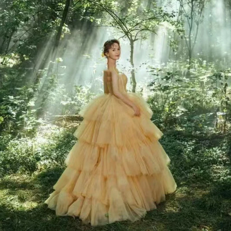 Бальное платье по индивидуальному заказу желтые свадебные платья тюлевые