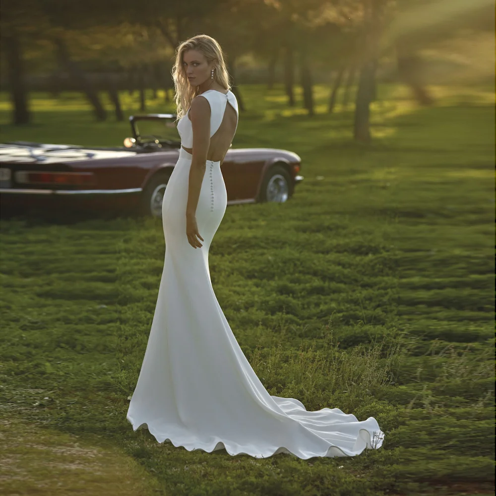 

Muloong Sweetheart Women Wedding Dresses Open Back Sweep Train Mermaid Satin Gowns Bride Vestidos De Novia New 2023