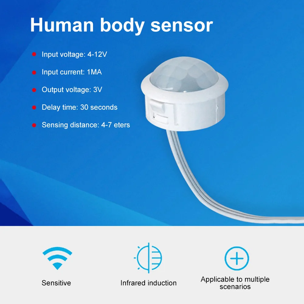 

Pir Infrared Motion Automatic Light Sensor IR Detector Switch DC4-12V Human Body Induction Night Lamp 120° 15LUX Switch for LED