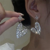 new shining big peach heart drop earrings korean style hollow out rhinestones earrings for women statement party jewelry gifts