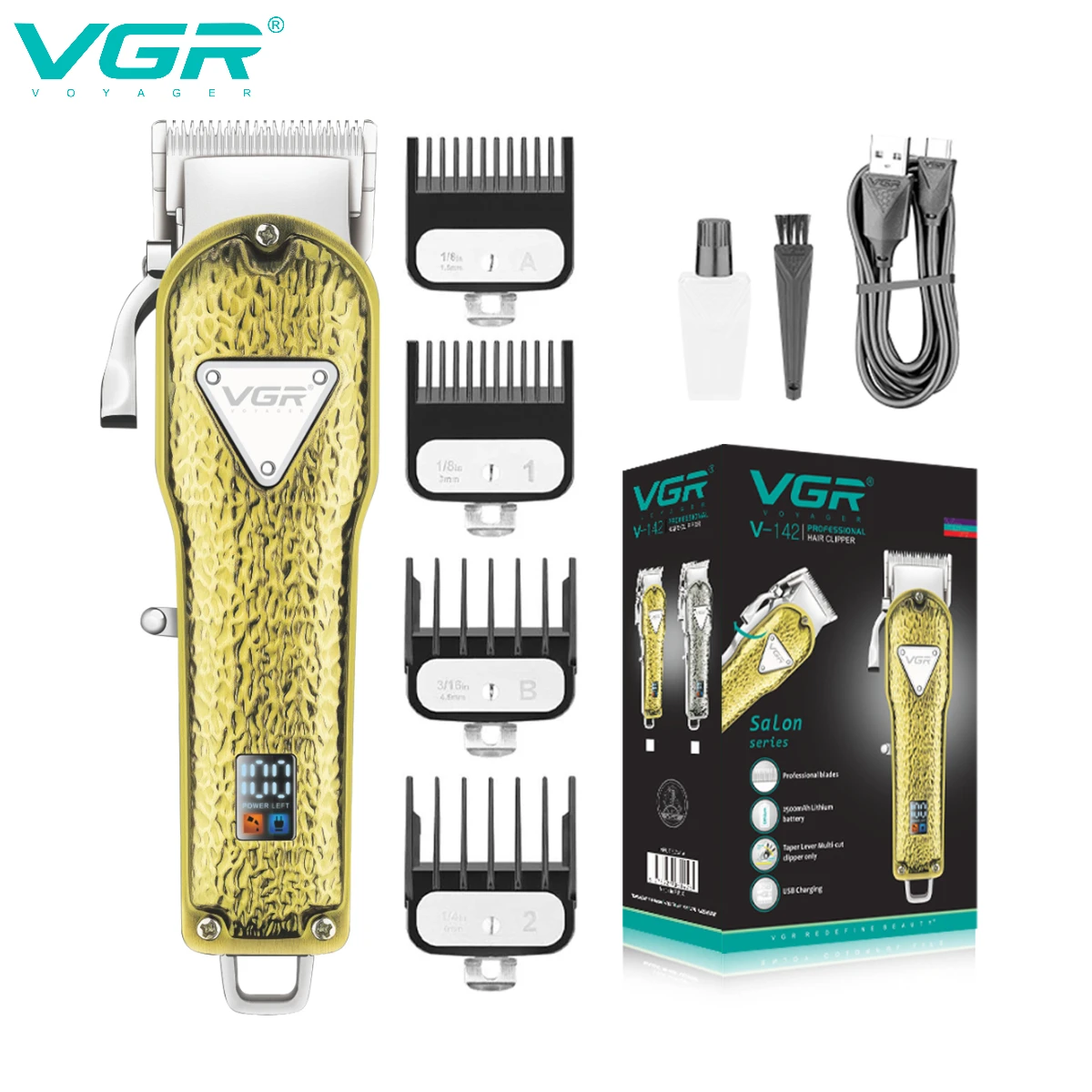 

VGR Hair Cutting Machine Wireless Hair Clipper Professional Hair Trimmer for Men Metal Haircut Machine Barber Rechargeable V-142