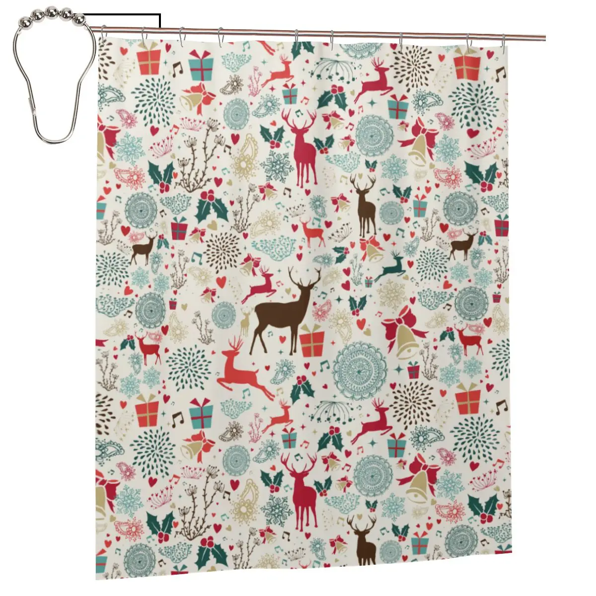 

Vintage Christmas Elements Shower Curtain for Bathroon Personalized Funny Bath Curtain Set with Iron Hooks Home Decor 60x72in