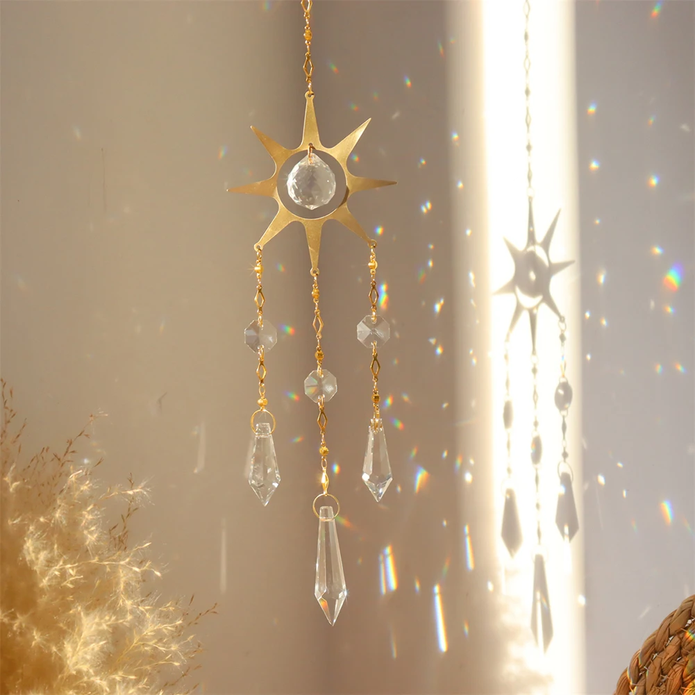 

Хрустальные призмы, Радужный производитель, ветрянки, шестиугольный ветряной колокольчик, украшение для сада, подвесная фотография