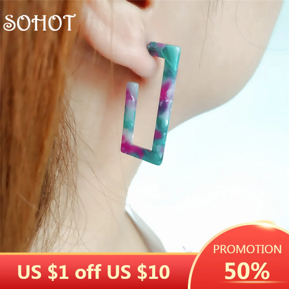 Женские квадратные серьги-подвески SOHOT, в стиле бохо, яркие, очаровательные, из натуральной ацетатной кислоты, украшения для девочек, подарок на день рождения